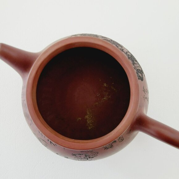 Chinese Yixing Clay Teapot, Carved Figural Design Burnished Purple Clay 10fl. oz - Picture 11 of 16